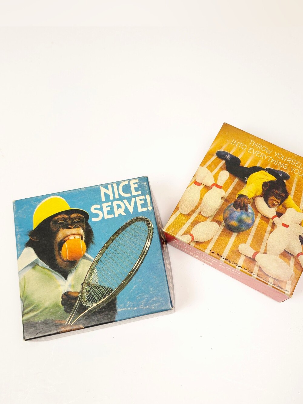 Springbok Vintage 70+ Mini Puzzle Chimpanzee Sports Bowling Tennis Set of 2